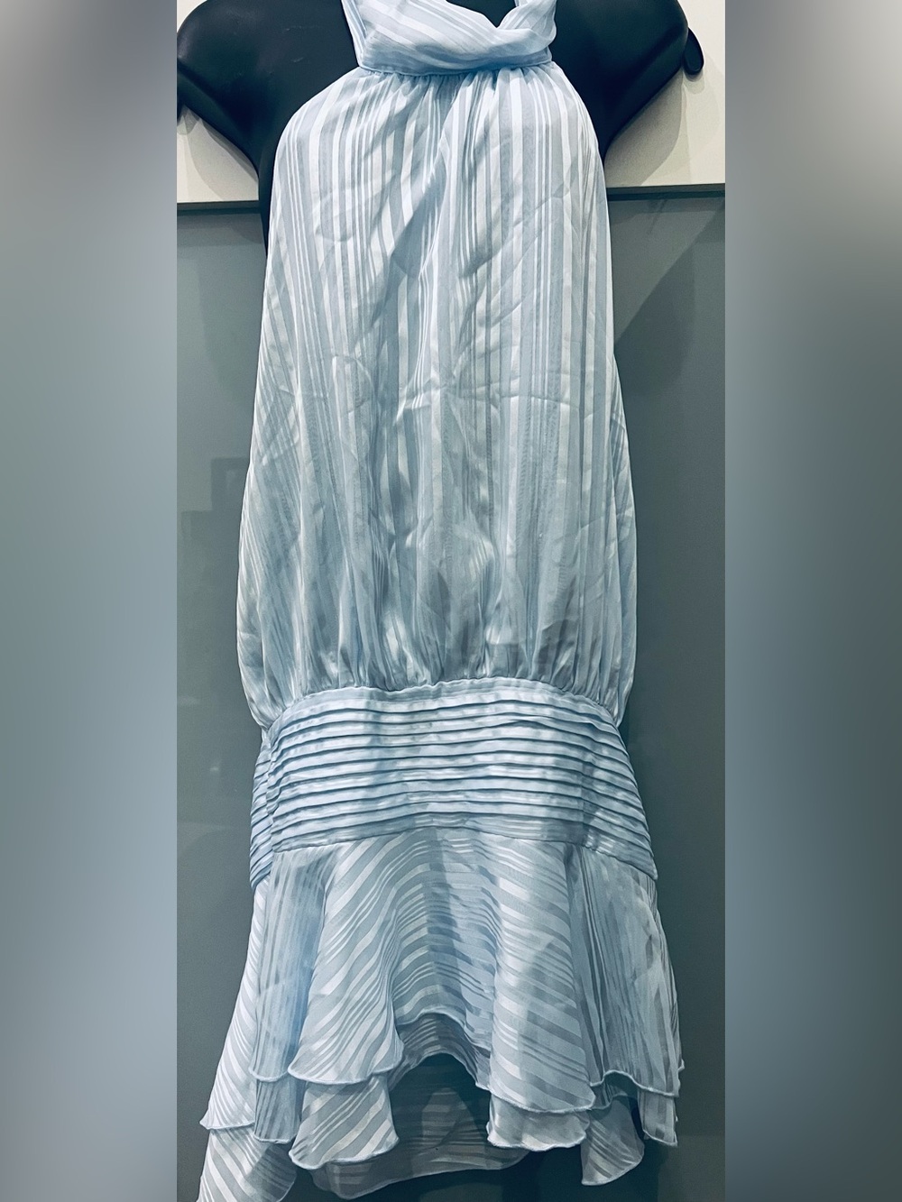 Light Blue Striped Halter Backless Dress Size M